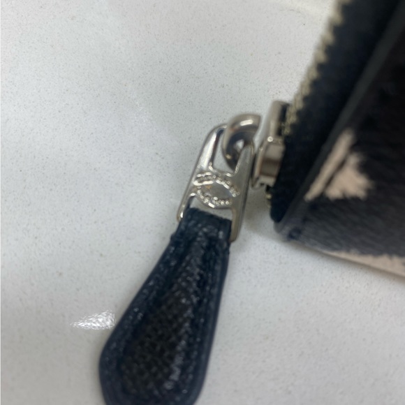 Coach Wild Plaid Slim Accordian Zip Around Wallet Black Cream Crossgrain Leather - Picture 11 of 12